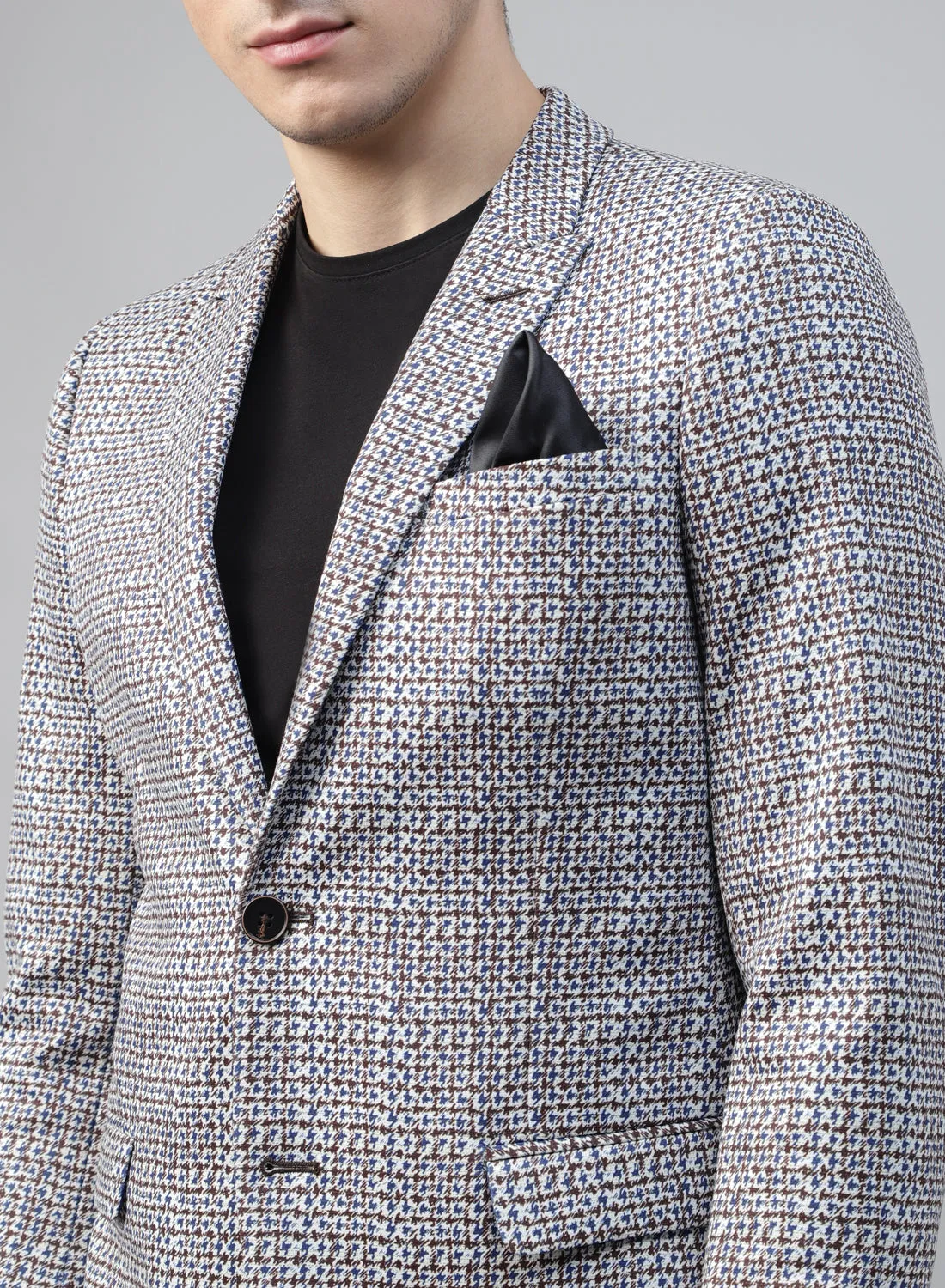 Maroon/Blue Knit Printed Uncrushable Peak Collar Jacket
