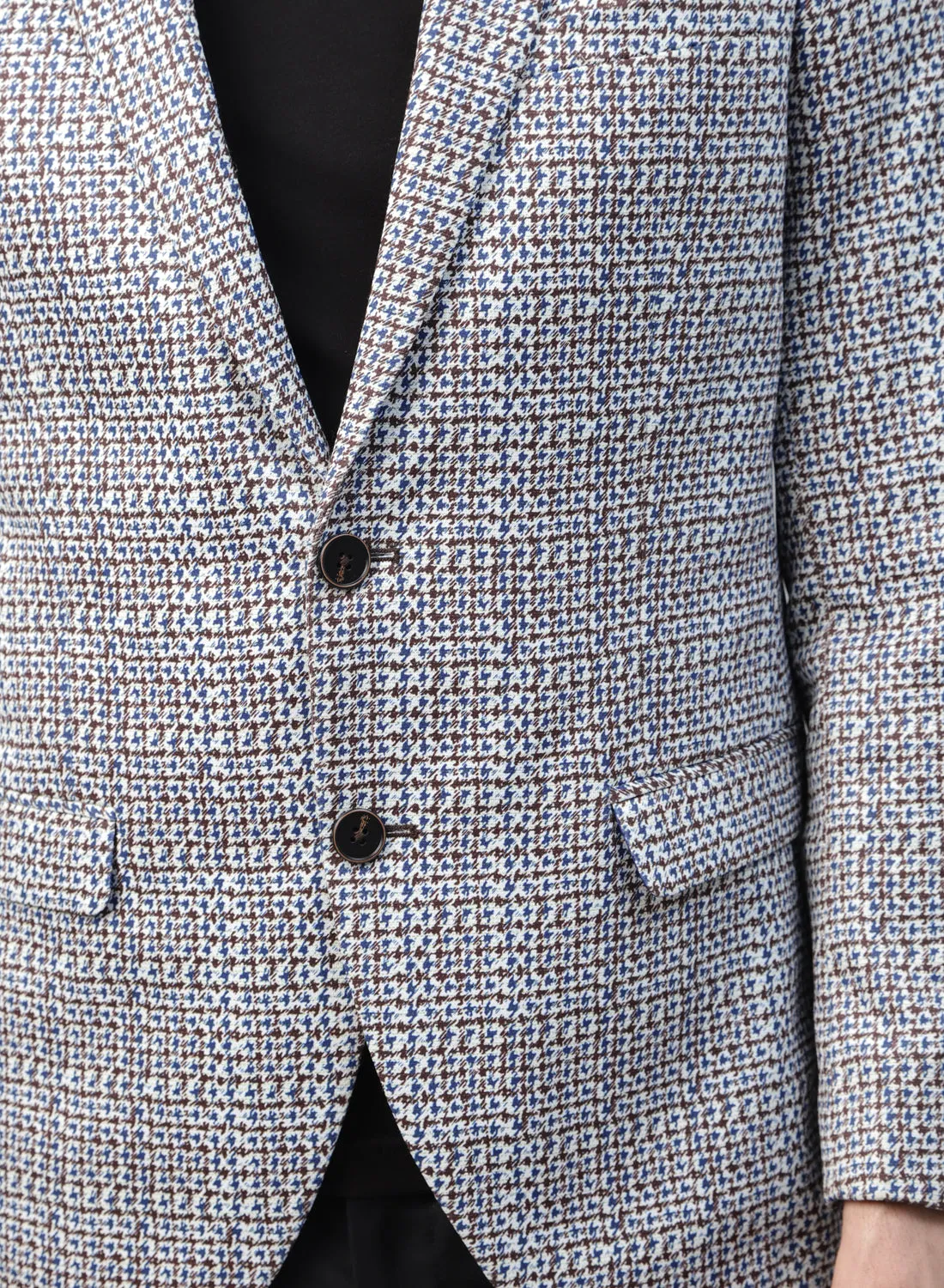 Maroon/Blue Knit Printed Uncrushable Peak Collar Jacket