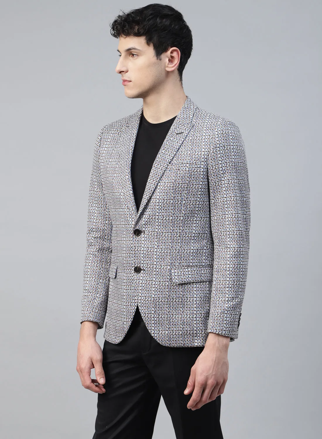 Maroon/Blue Knit Printed Uncrushable Peak Collar Jacket