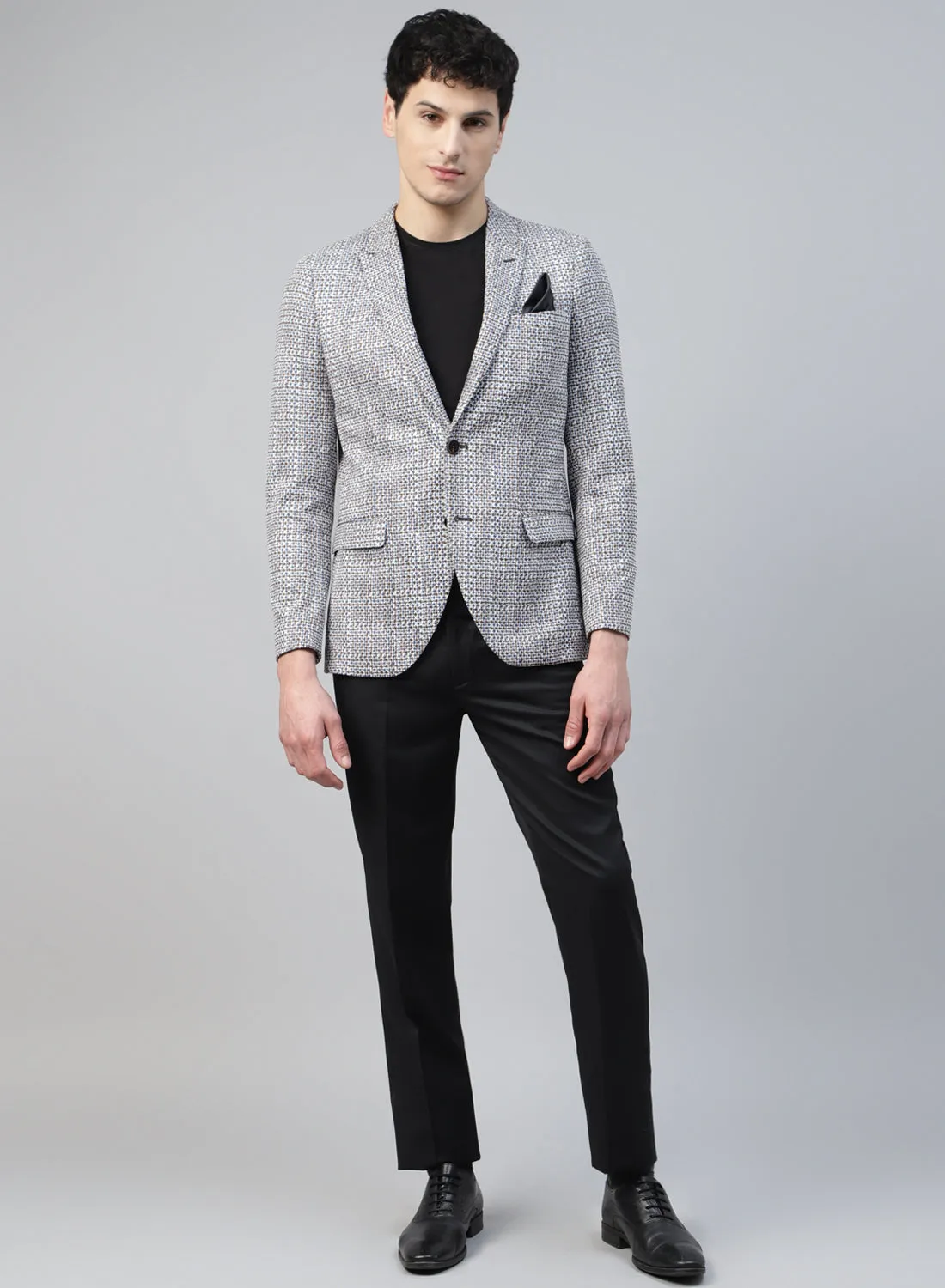 Maroon/Blue Knit Printed Uncrushable Peak Collar Jacket