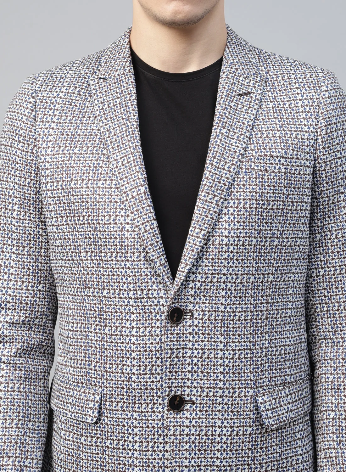 Maroon/Blue Knit Printed Uncrushable Peak Collar Jacket