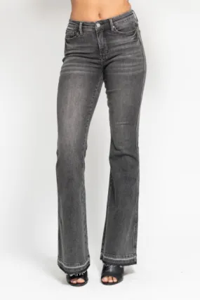 Mid Rise Tummy Control Washed Gray Flare Denim