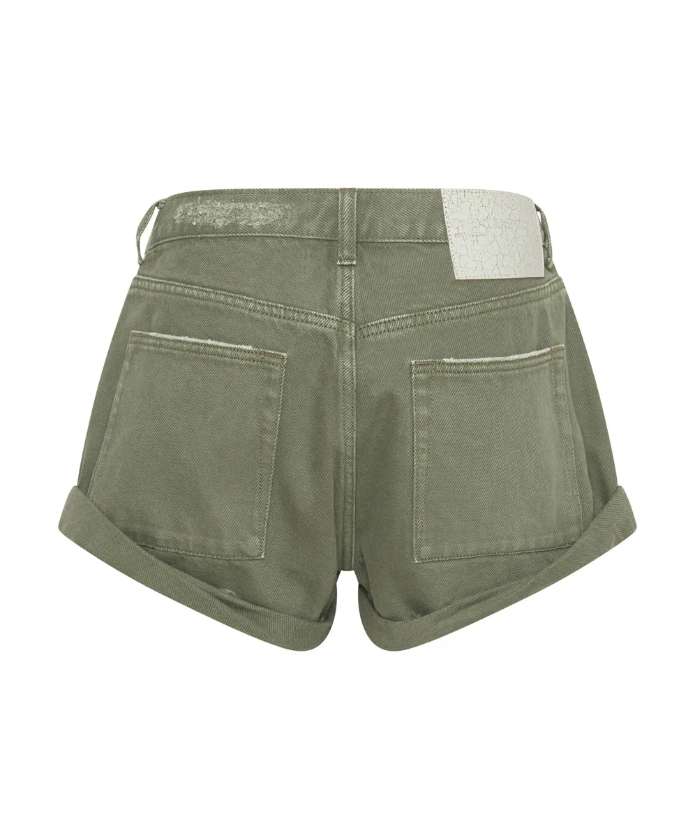MILITARY KHAKI SMITHS TAILORED LOW WAIST DENIM SHORTS