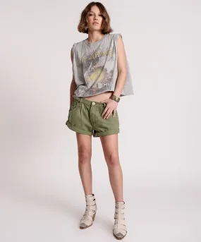 MILITARY KHAKI SMITHS TAILORED LOW WAIST DENIM SHORTS