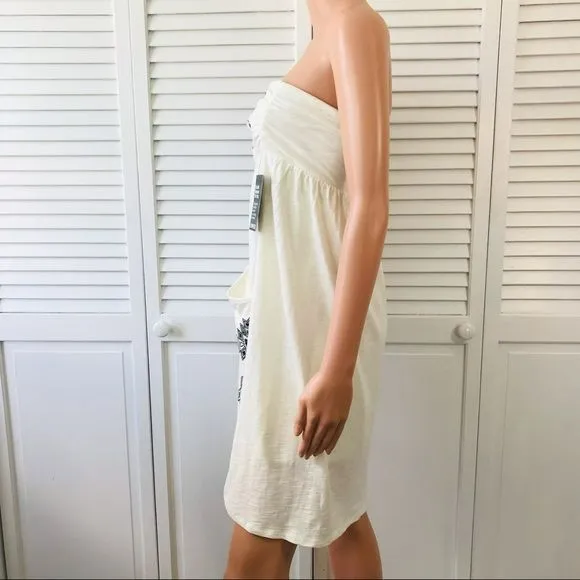 *NEW* EXPRESS Ivory Black Embroidered Strapless Dress Size M