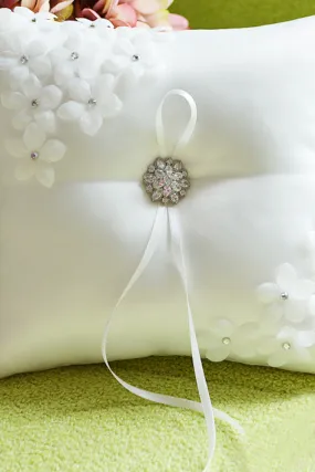 Nice Ring Pillow In Satin With Flowers