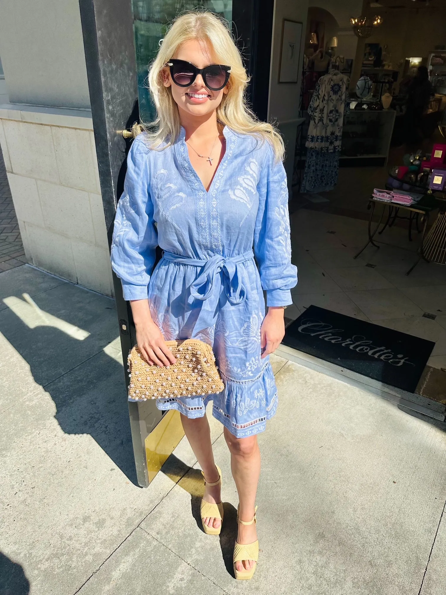 Nora Embroidered Mini Dress | Blue