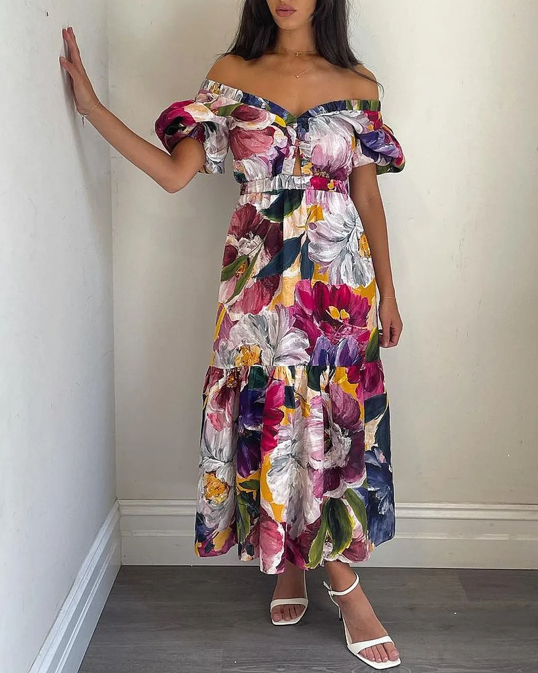 Oil Painting Print V-neck Dress