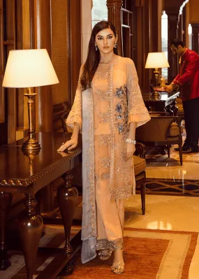 Pakistani thread embroidered outfit in dark peach color # P2299