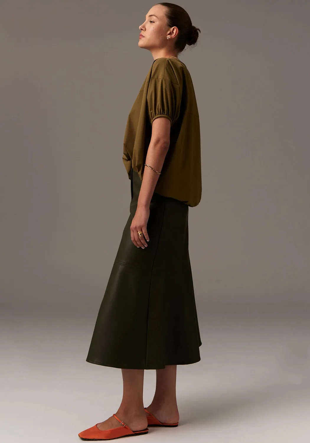 POL | OLLIE FAUX LEATHER SKIRT | KHAKI