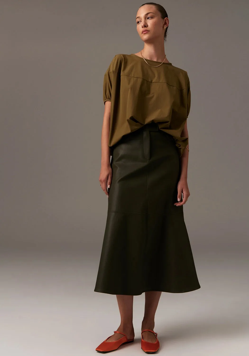 POL | OLLIE FAUX LEATHER SKIRT | KHAKI