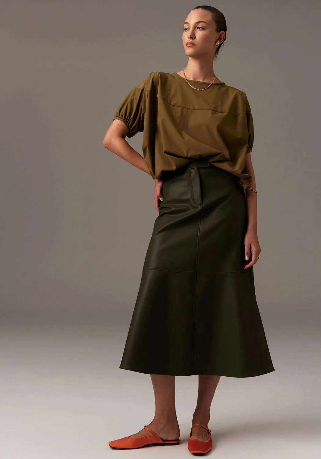 POL | OLLIE FAUX LEATHER SKIRT | KHAKI