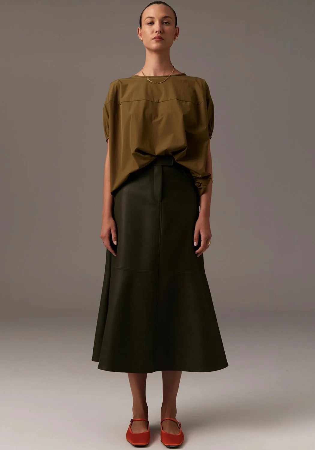 POL | OLLIE FAUX LEATHER SKIRT | KHAKI