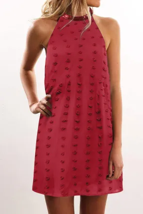 Pompom Mock Neck Sleeveless Shift Mini Dress