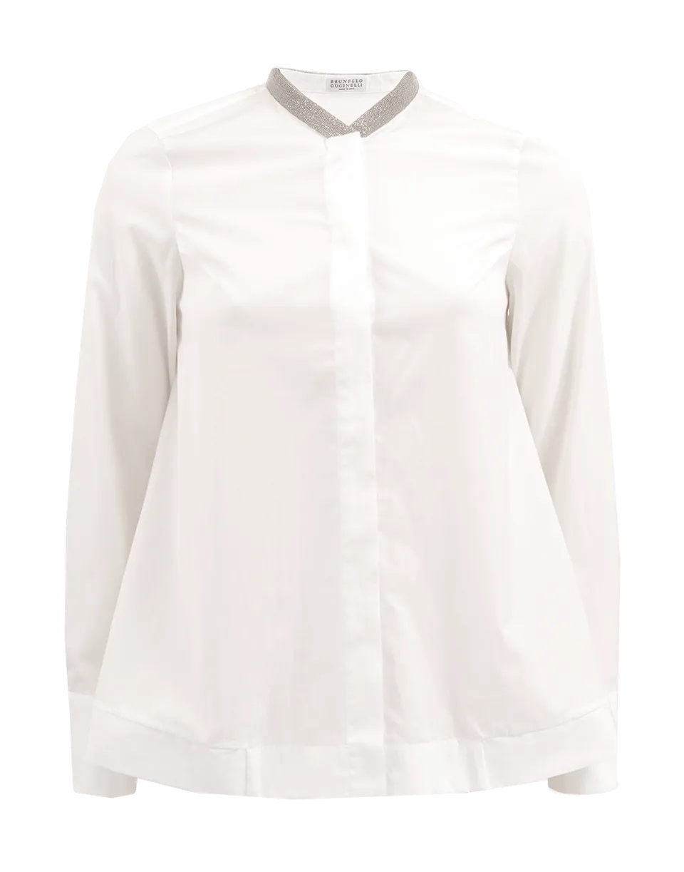 Poplin Swing Band Collar Blouse