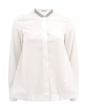 Poplin Swing Band Collar Blouse