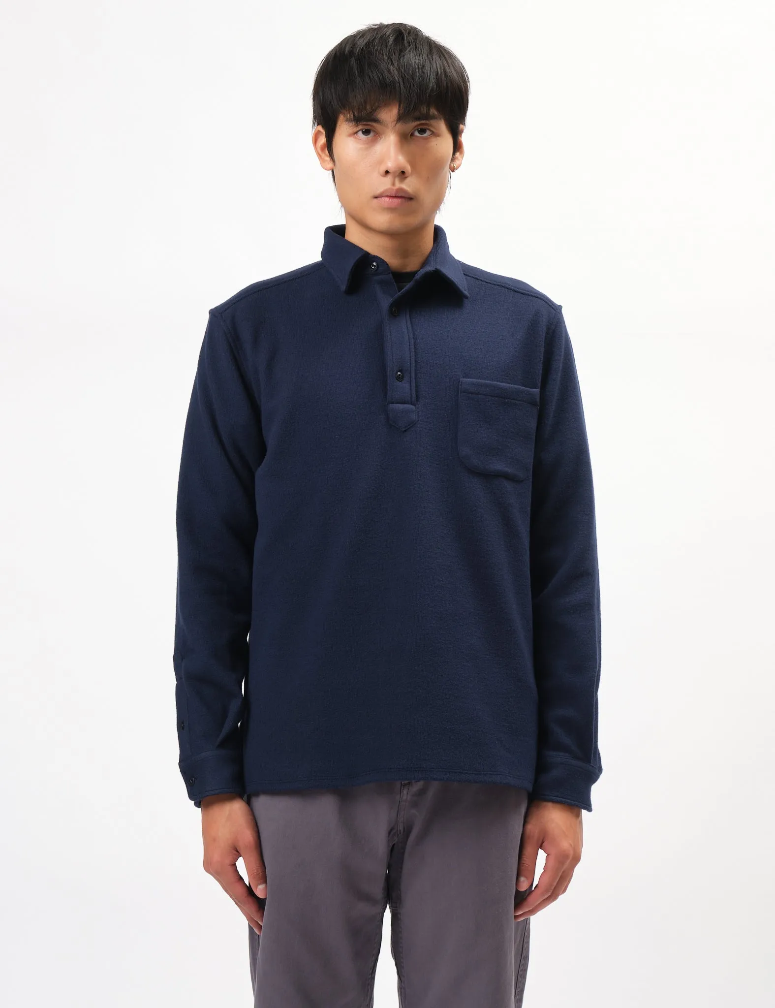 Portuguese Flannel Origem Popover Shirt - Navy Blue