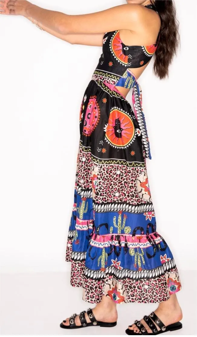 Printed Backless Slip Dress