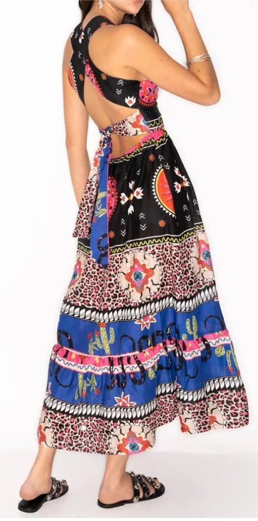 Printed Backless Slip Dress