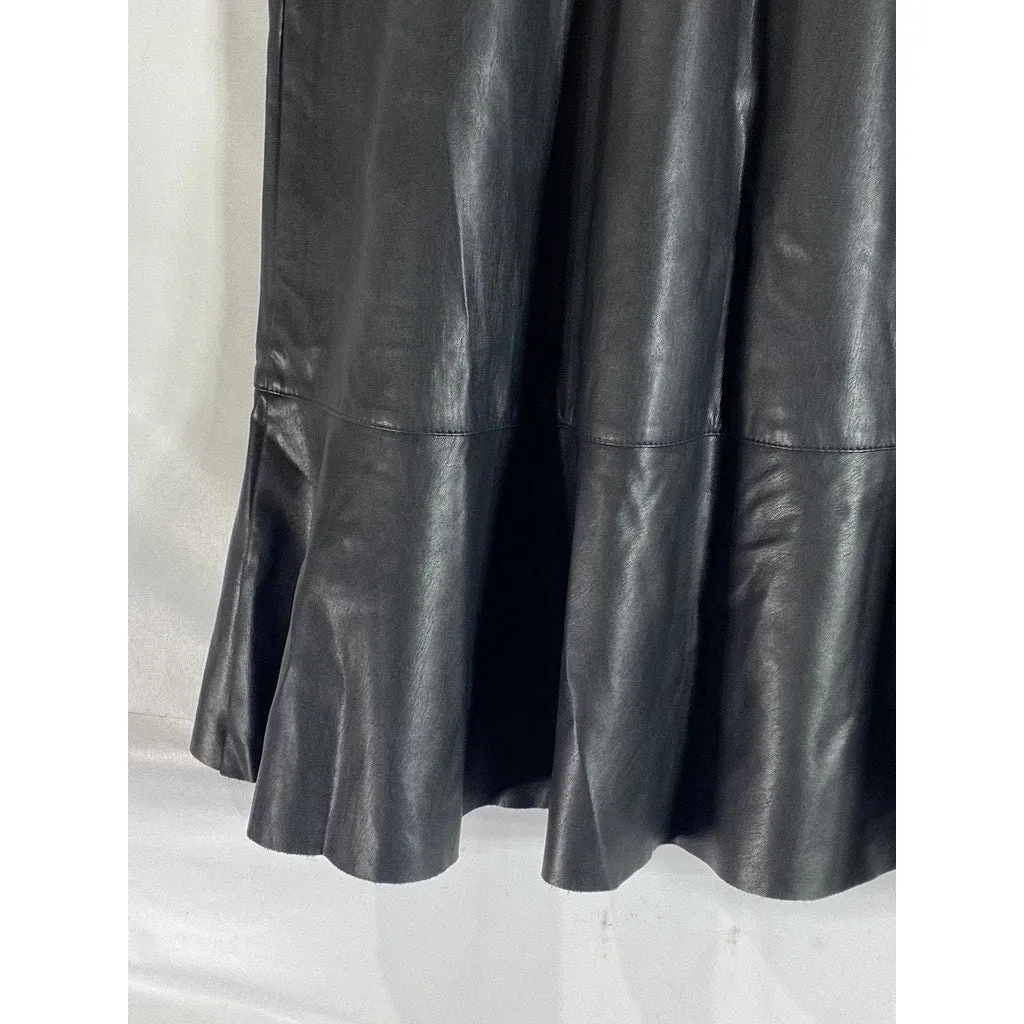RACHEL RACHEL ROY Women's Black Faux Leather Ruffled Knee Length Skirt SZ 4