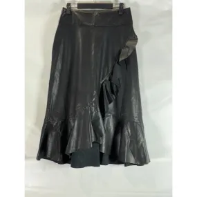 RACHEL RACHEL ROY Women's Black Faux Leather Ruffled Knee Length Skirt SZ 4