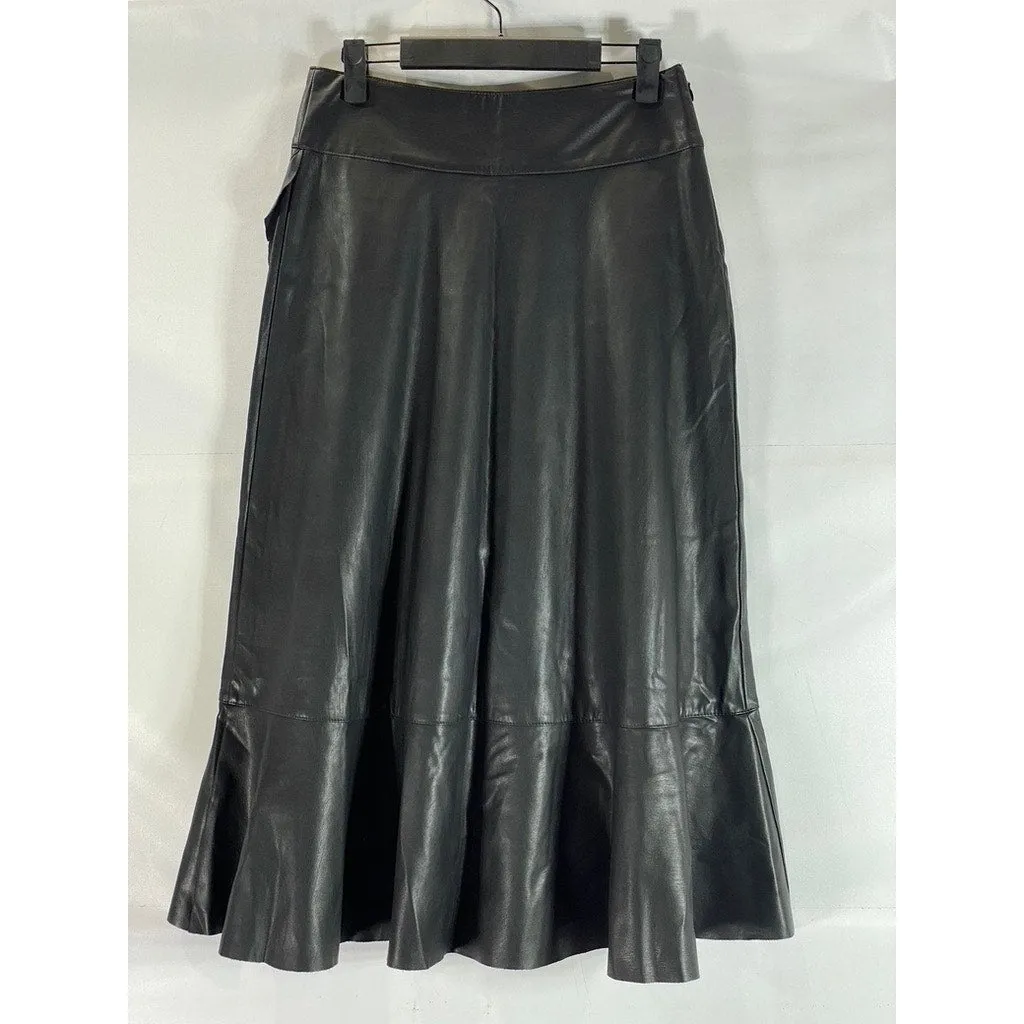 RACHEL RACHEL ROY Women's Black Faux Leather Ruffled Knee Length Skirt SZ 4