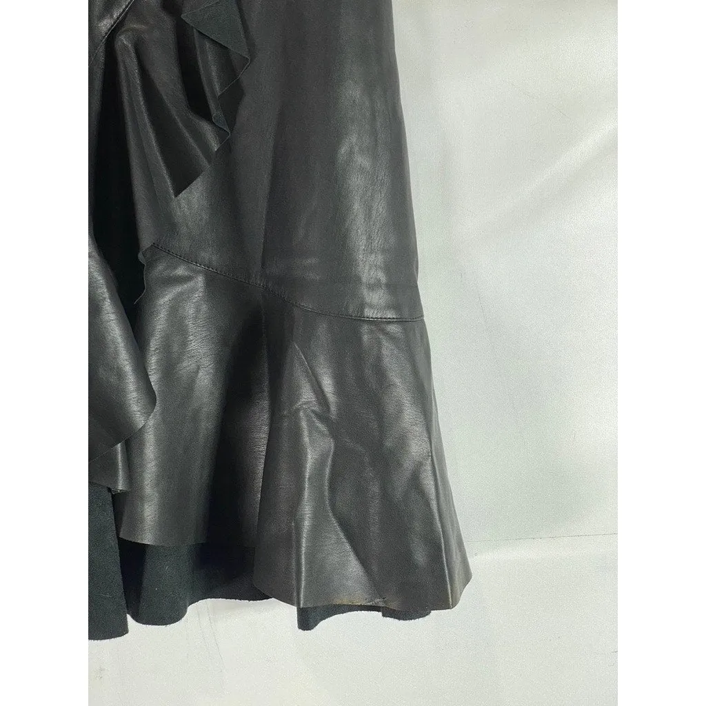 RACHEL RACHEL ROY Women's Black Faux Leather Ruffled Knee Length Skirt SZ 4