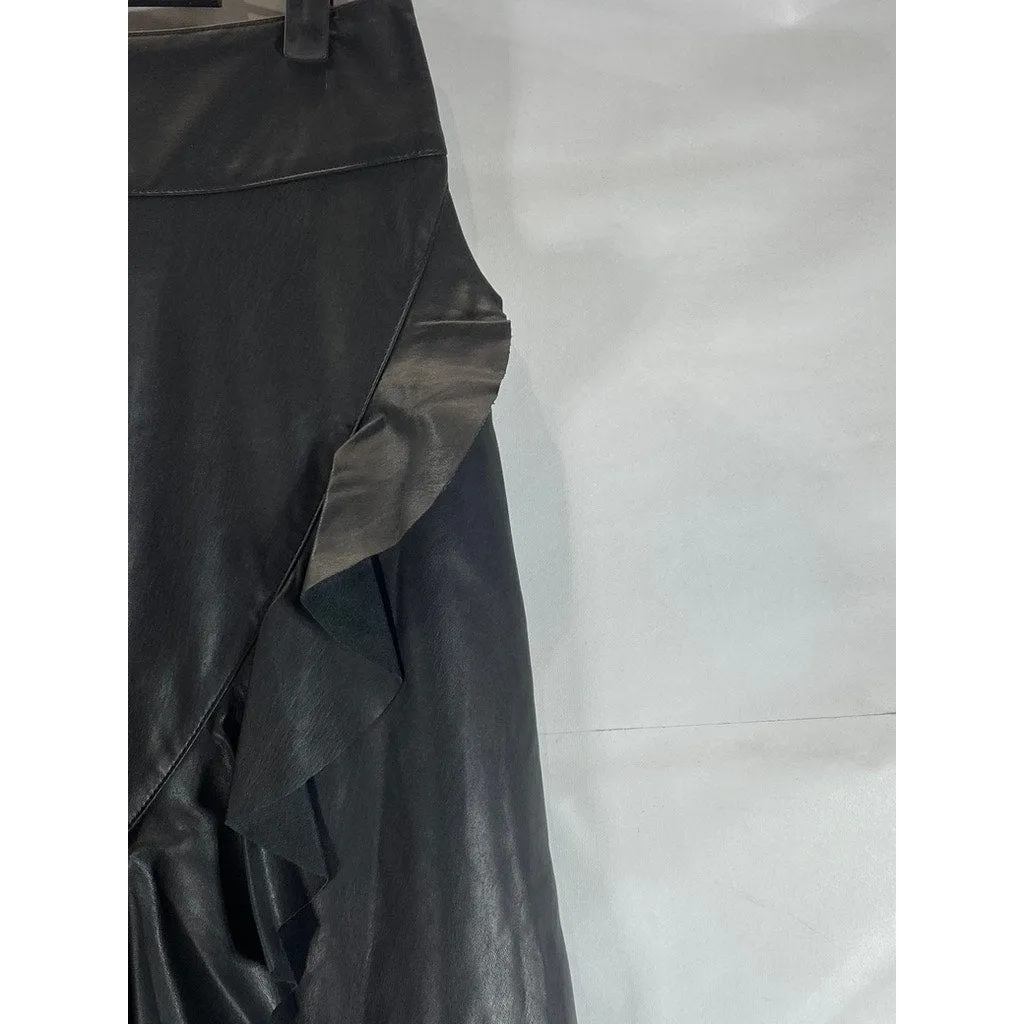 RACHEL RACHEL ROY Women's Black Faux Leather Ruffled Knee Length Skirt SZ 4