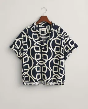 Relaxed Fit Monogram Print Popover Short Sleeve Shirt