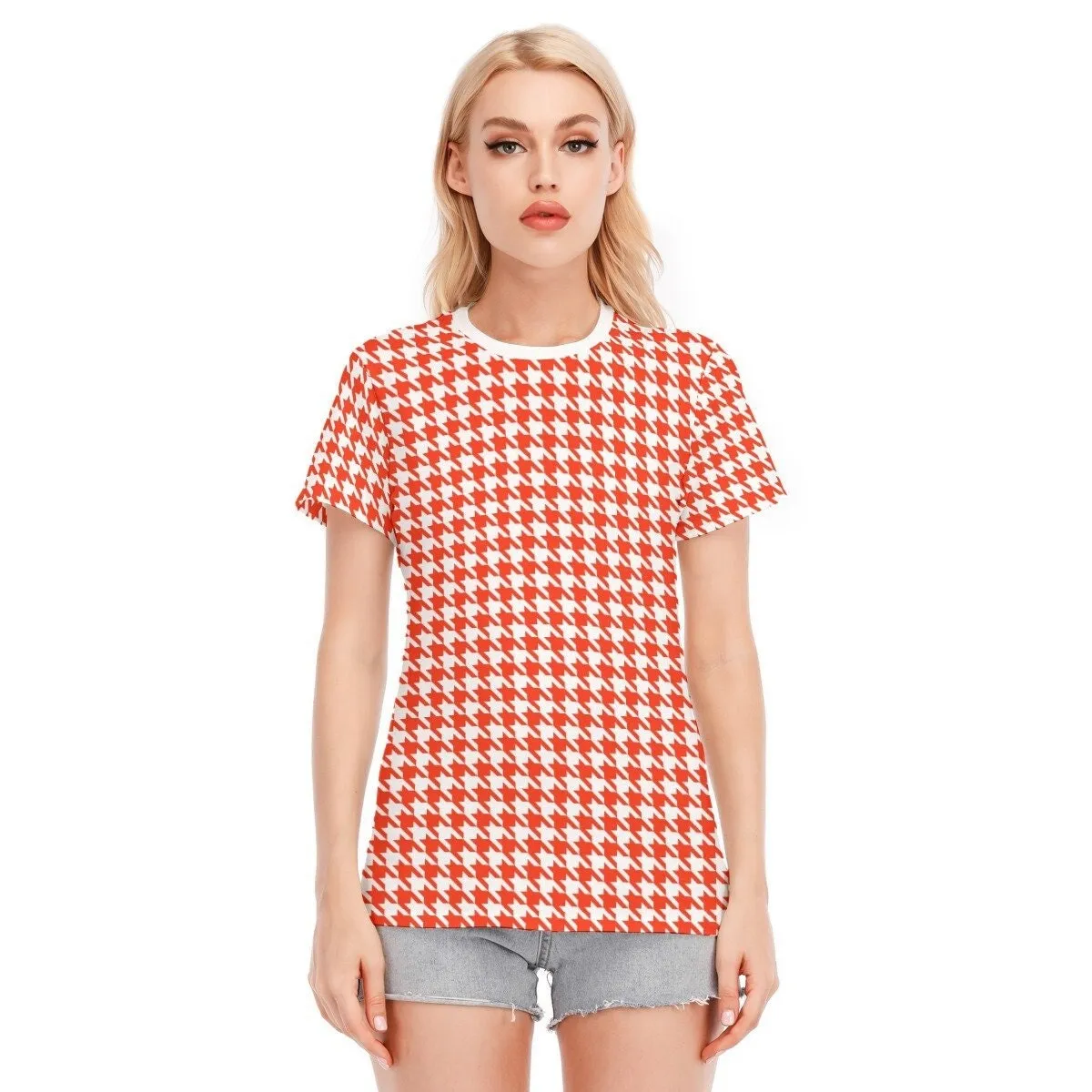Retro Top, Retro Tshirt, Houndstooh Top, Houndstooth Tshirt, Womens Tshirts, Vintage style top, Vintage top, Red retro top, 60s top