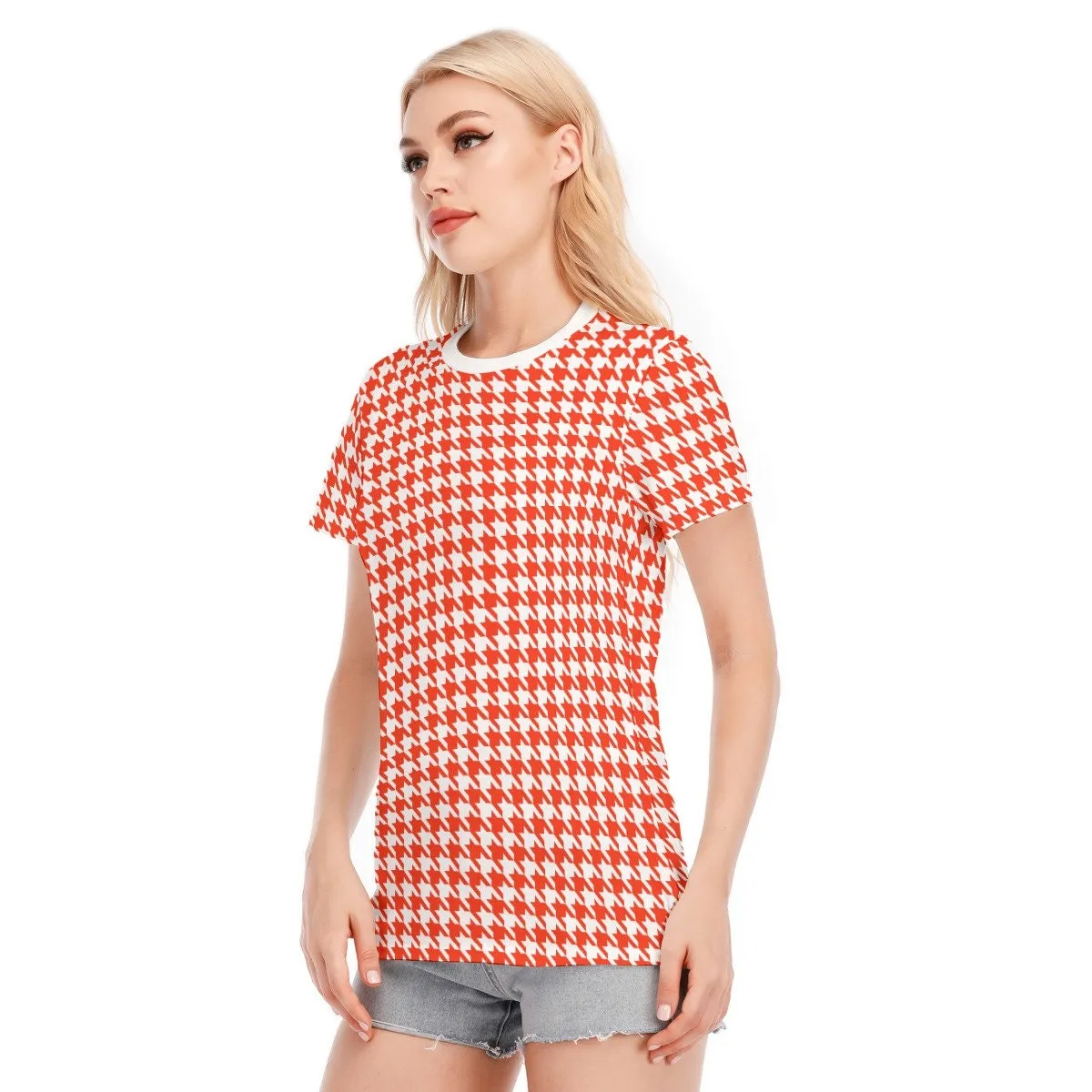 Retro Top, Retro Tshirt, Houndstooh Top, Houndstooth Tshirt, Womens Tshirts, Vintage style top, Vintage top, Red retro top, 60s top