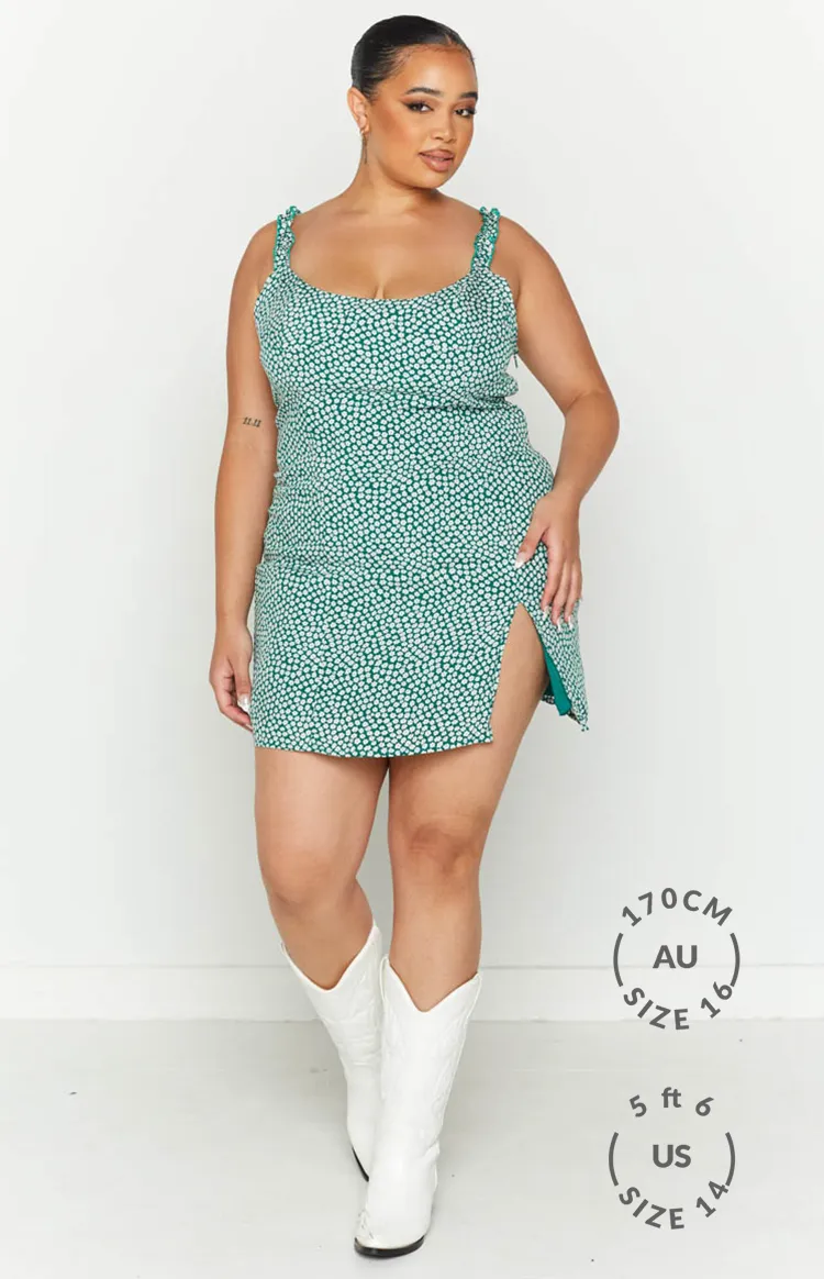 Rihanna Mini Dress Green Ditsy