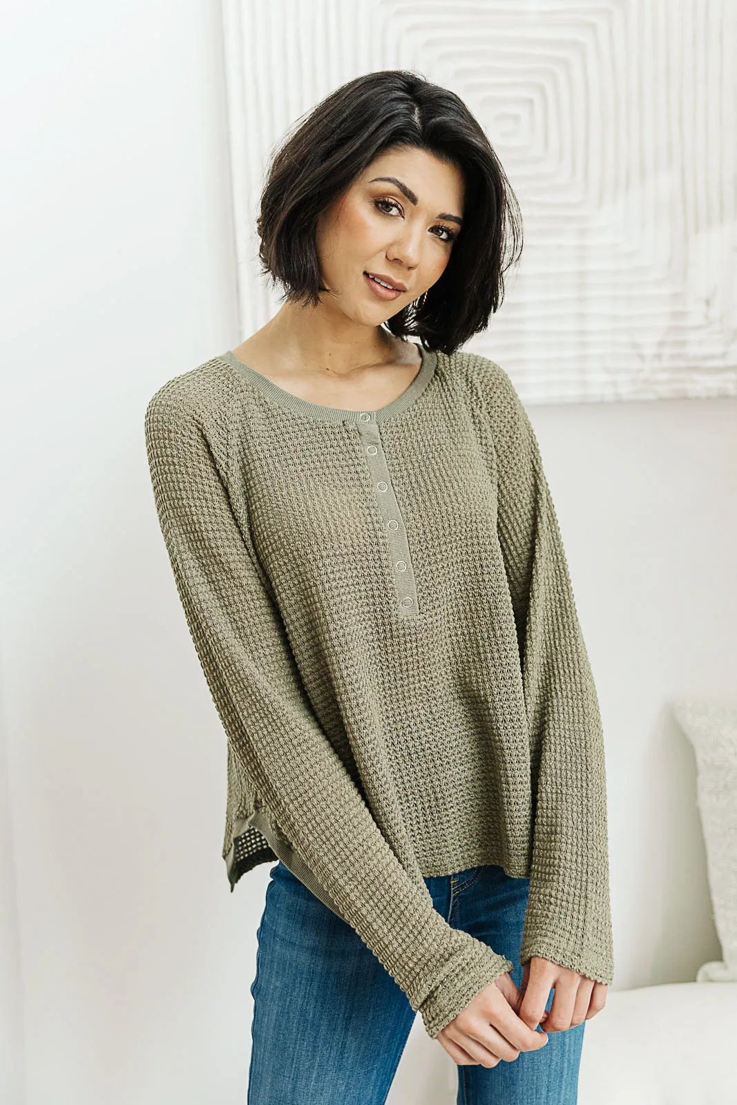 Shark Bite Hem Henley In Olive