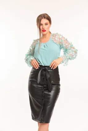 SNS Sense Black Belted Front Buttoned Leather Skirt - Lokeren