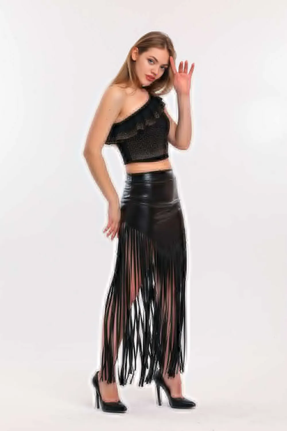 SNS Sense Black Fringed Leather Skirt - Town Country