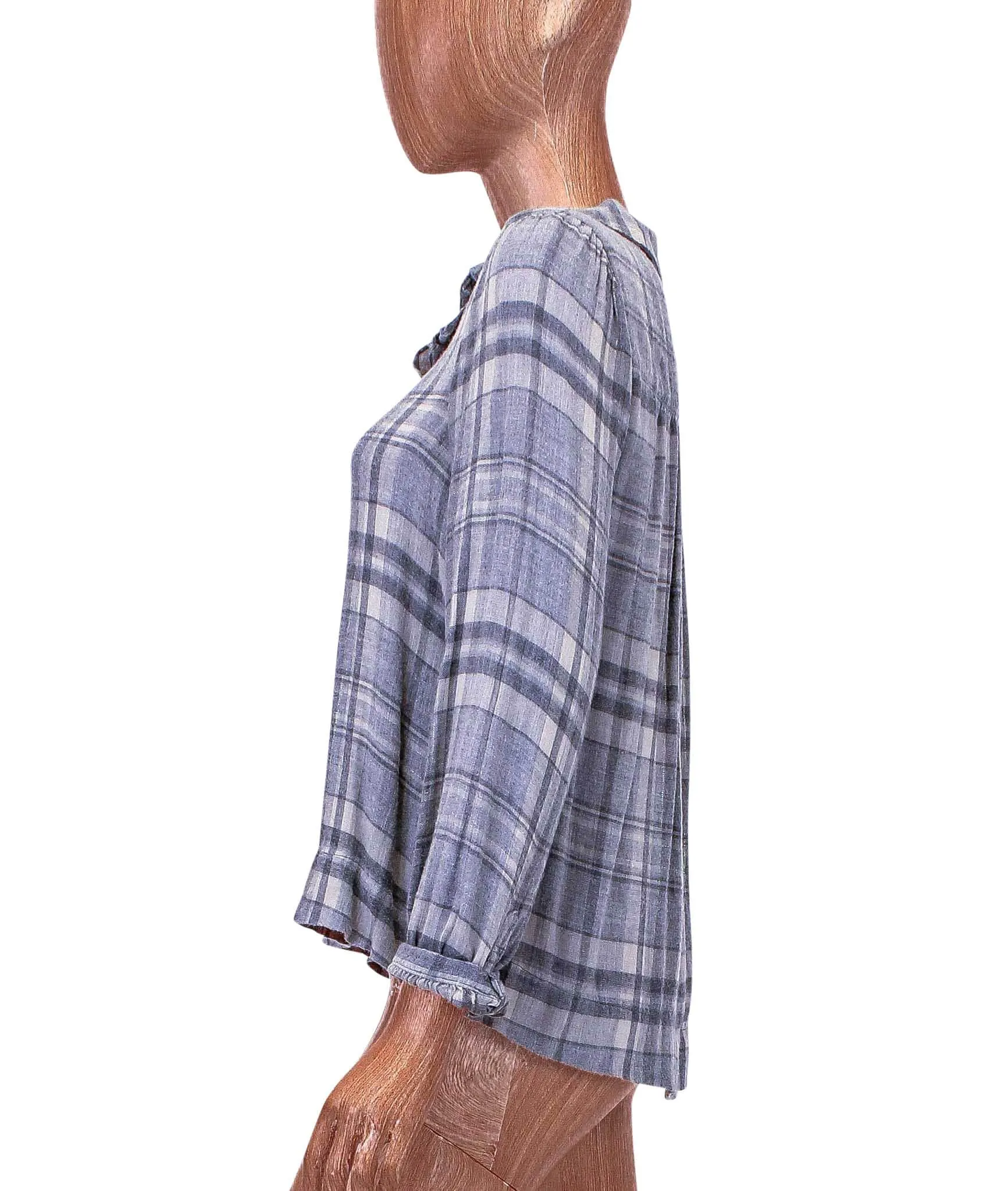 Soft Plaid Henley Blouse