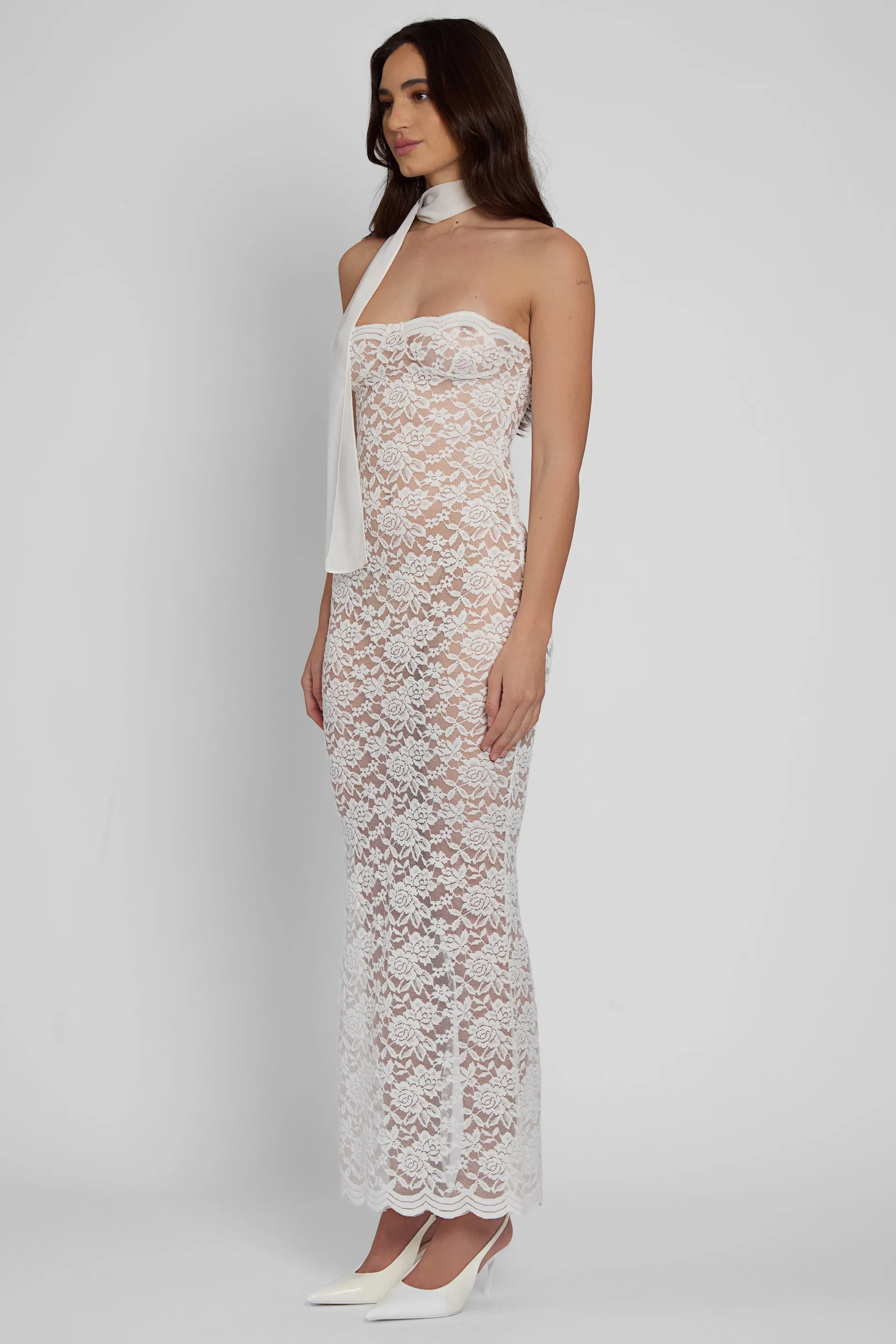 Soleil Scalloped Lace Midi Dress - White