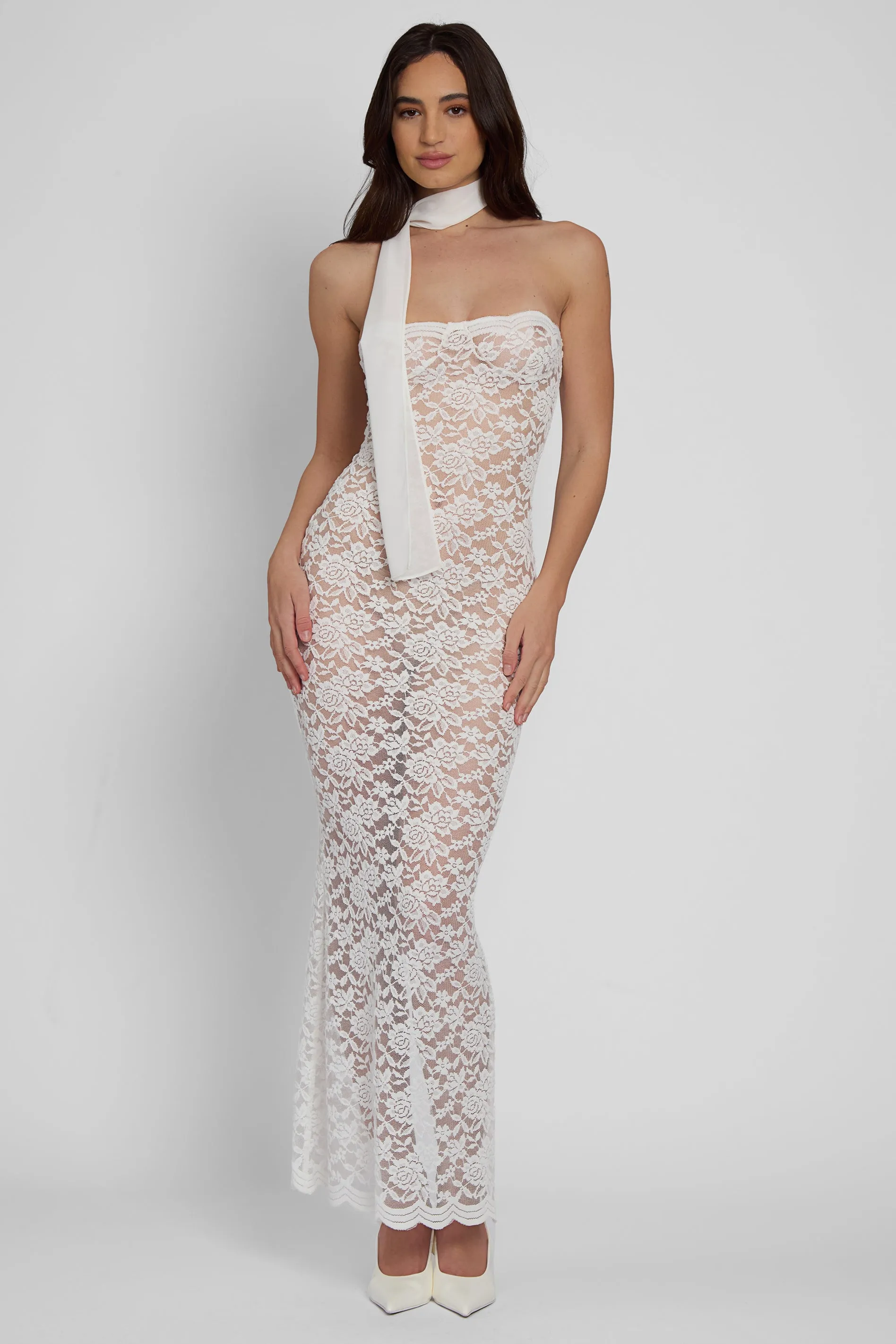 Soleil Scalloped Lace Midi Dress - White