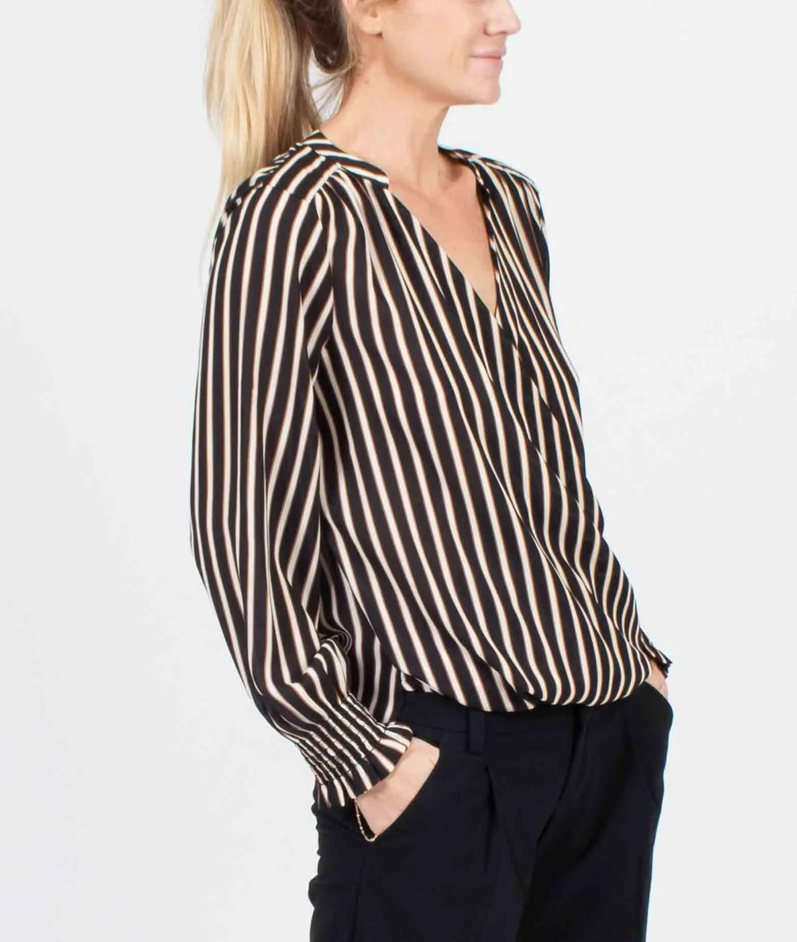 Stripe Henley Crossover Blouse