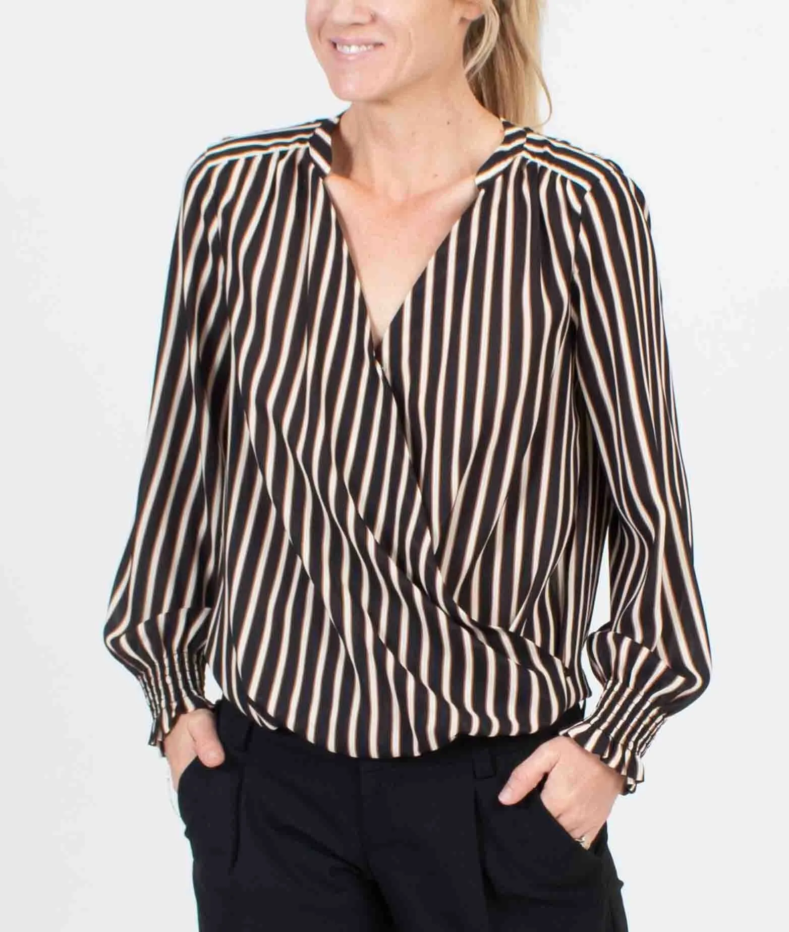 Stripe Henley Crossover Blouse