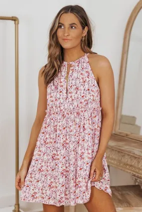 Summer Petals Mini Floral Halter Dress