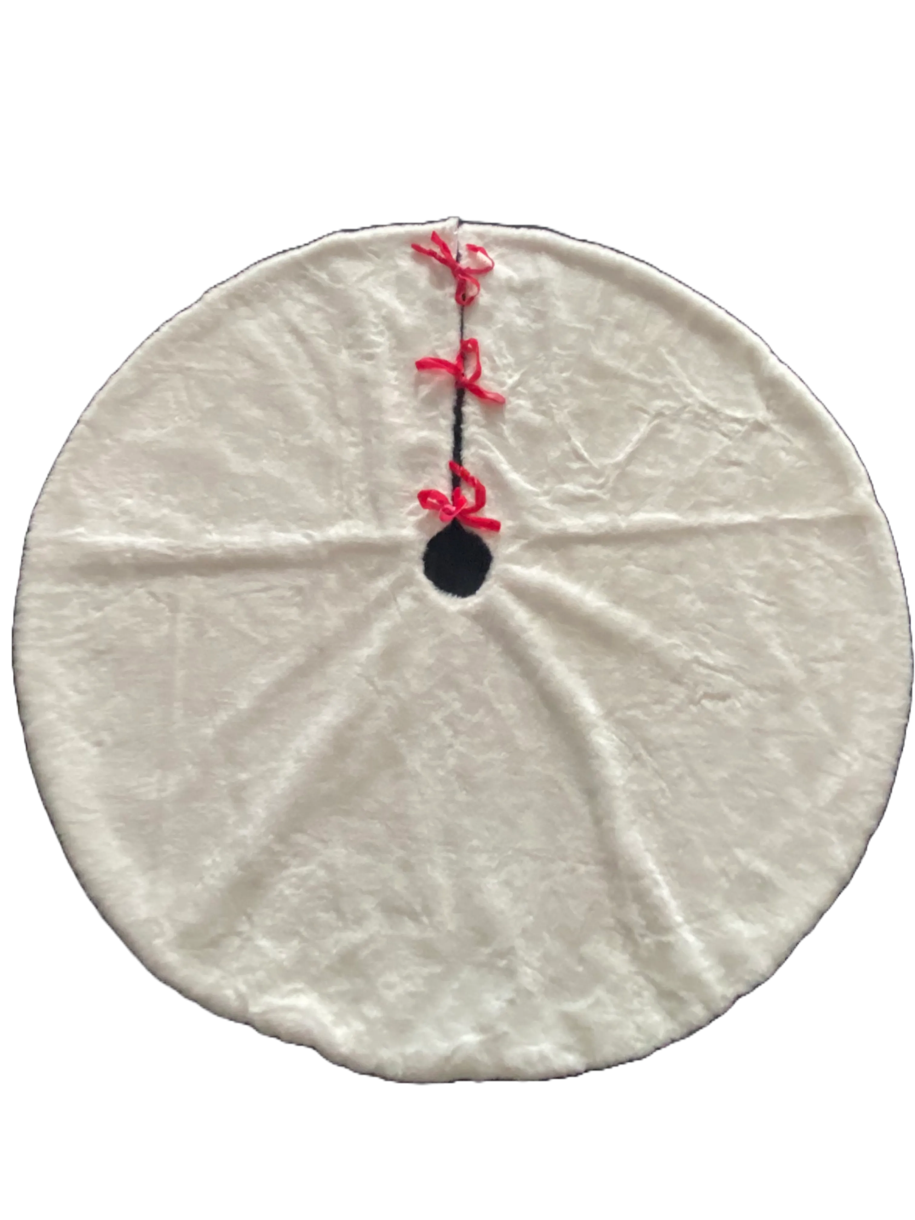 Tree Skirt White with Cherry Red Ribbon