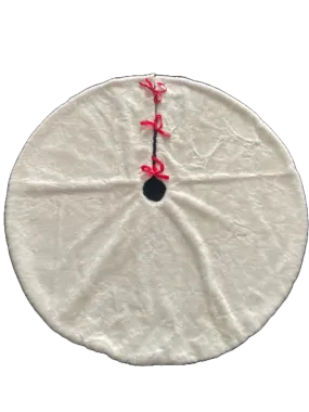 Tree Skirt White with Cherry Red Ribbon