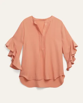 Trista Ruffle Sleeve Henley Blouse | Coral