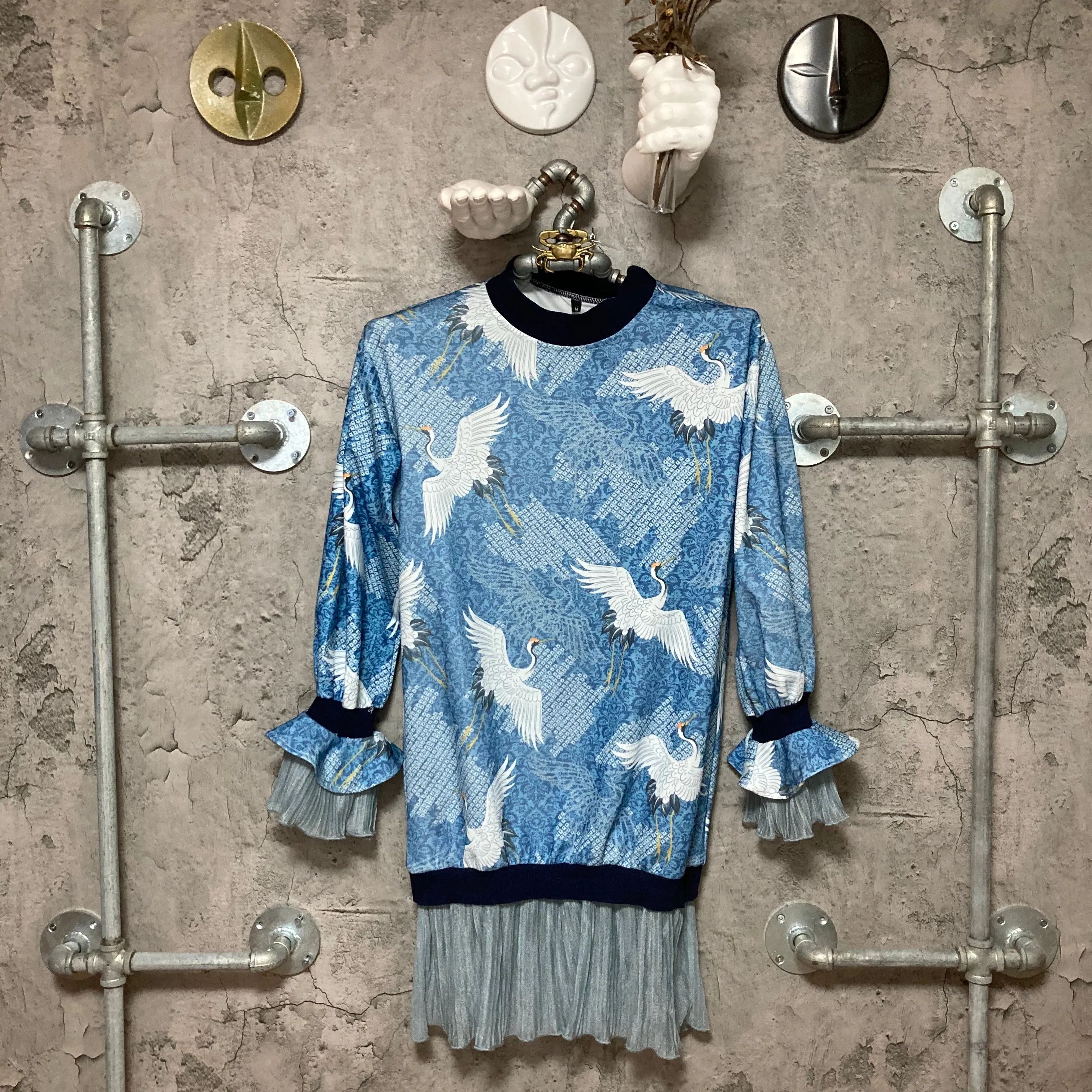 tsuru crane printed dress