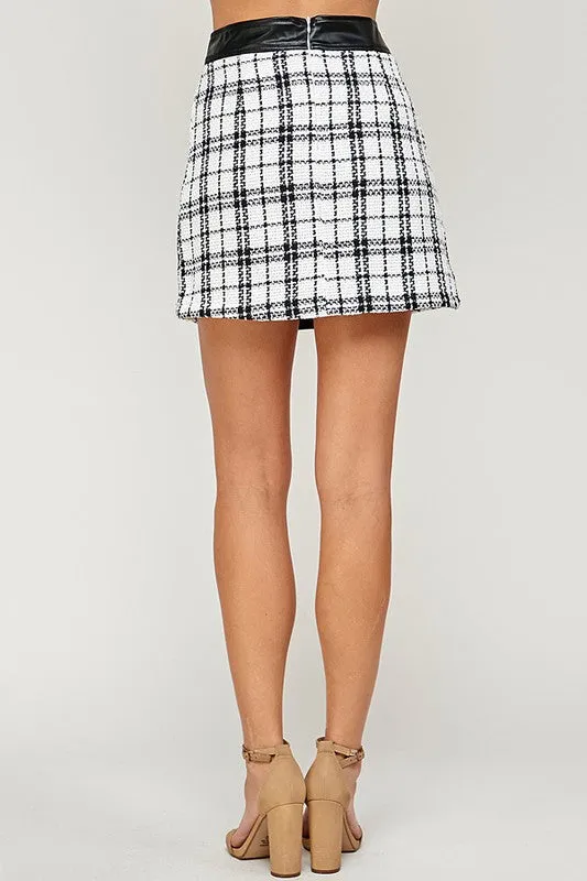 Tweed Leather Detail Skirt