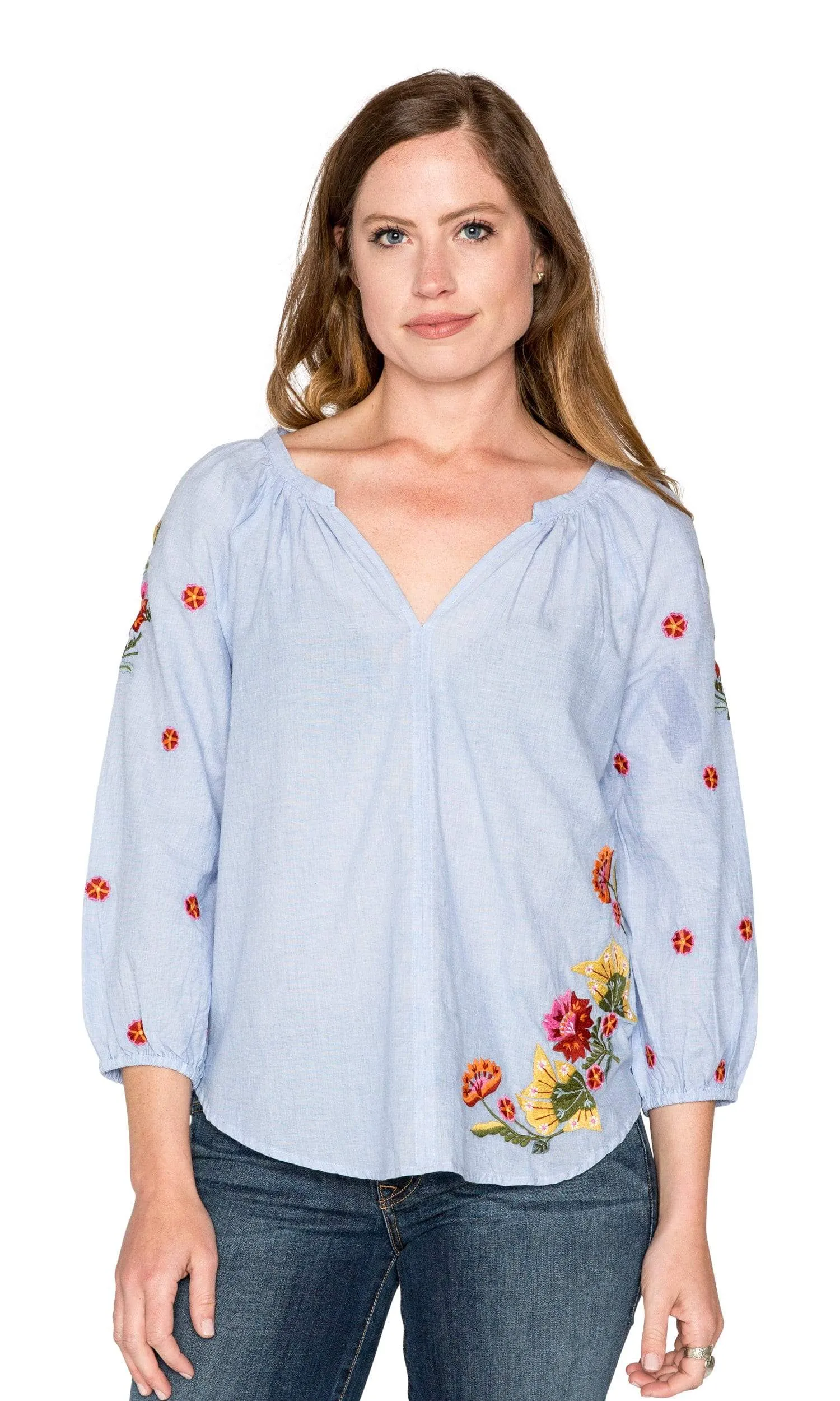 Velvet by Graham & Spencer Arabelle Kali Embroidered Chambray Top