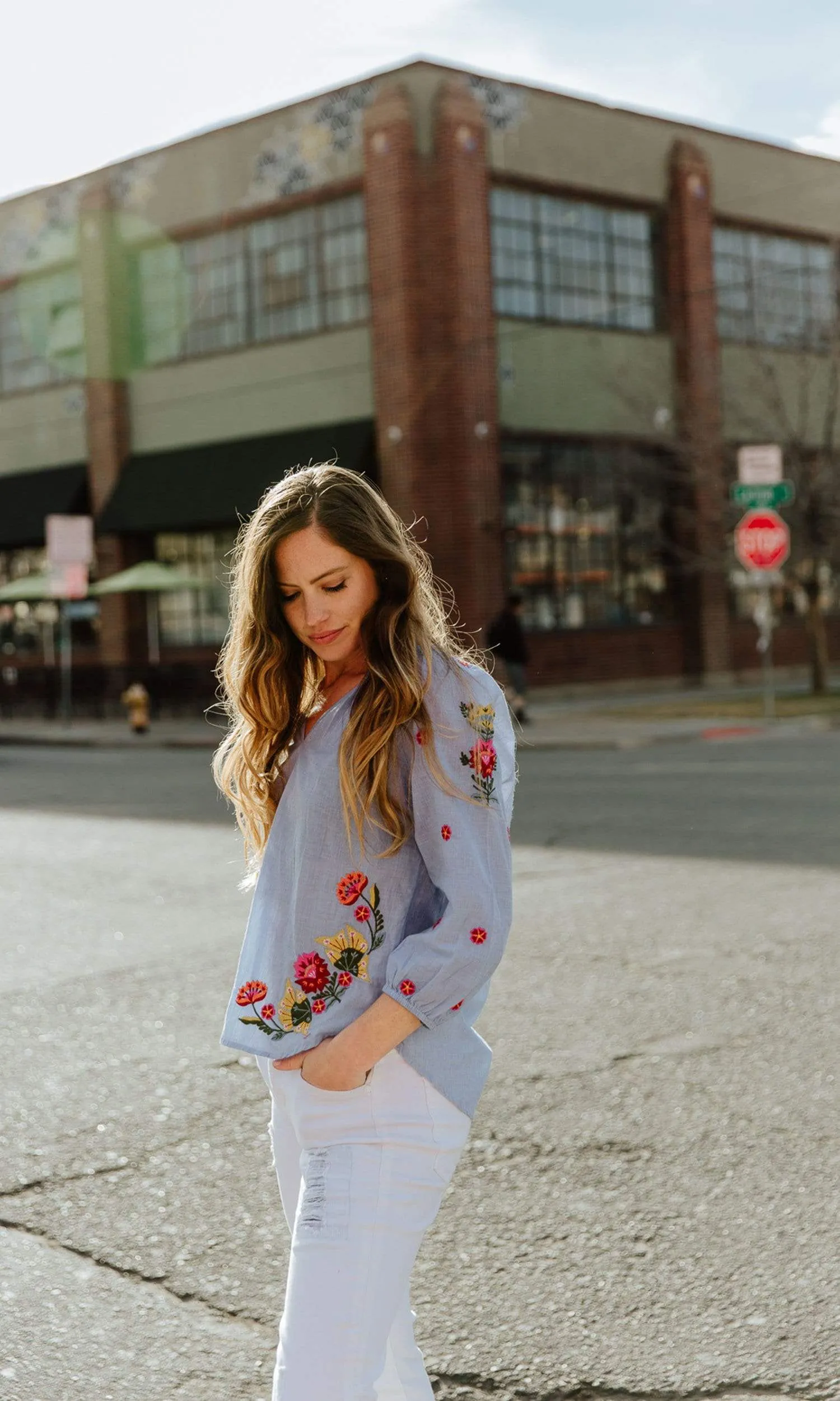 Velvet by Graham & Spencer Arabelle Kali Embroidered Chambray Top