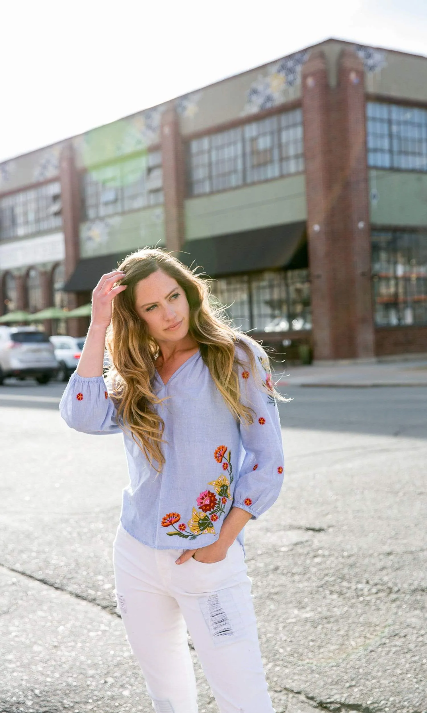 Velvet by Graham & Spencer Arabelle Kali Embroidered Chambray Top