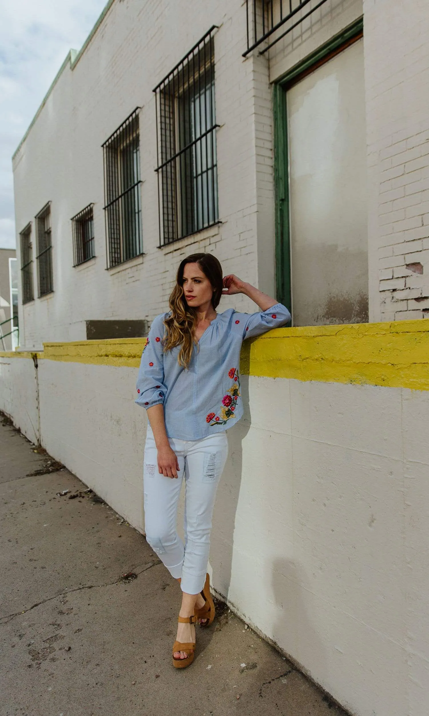 Velvet by Graham & Spencer Arabelle Kali Embroidered Chambray Top